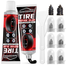 Tire Repair Glue, 20ml Black Sidewall Rubber Cement Kit, Seamless Strong Bonding, Flexible, Waterproof, Suitable for All Tire Types, Two Sizes Nail f