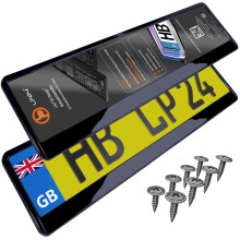 2x Number Plate Holder for Car - License Plate Holder - Black High Gloss - for UK Registration Plates - 520 x 110 mm - 8 Screws - Universal - Reg Pla