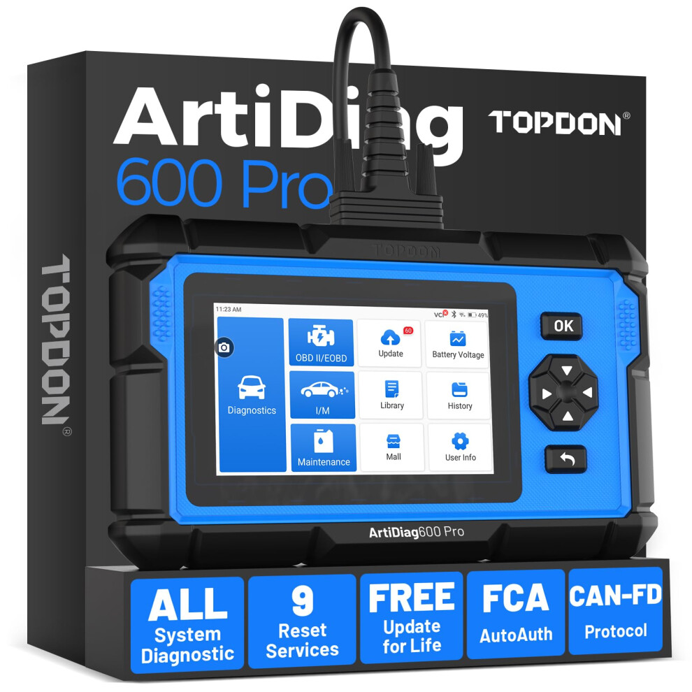 Topdon Artidiag600 Pro, Obd2 Scanner Diagnostic Tool For All Systems, Code Reader Scan Tool With 9 Maintenance Services, Car Scanner With Fca Autoaut 9056583592143