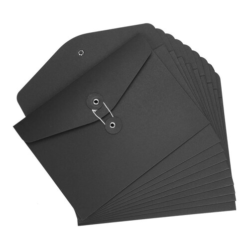 10Pcs  String Envelope File Folders A5 Letter Size Document Organizer for Office School Black 2