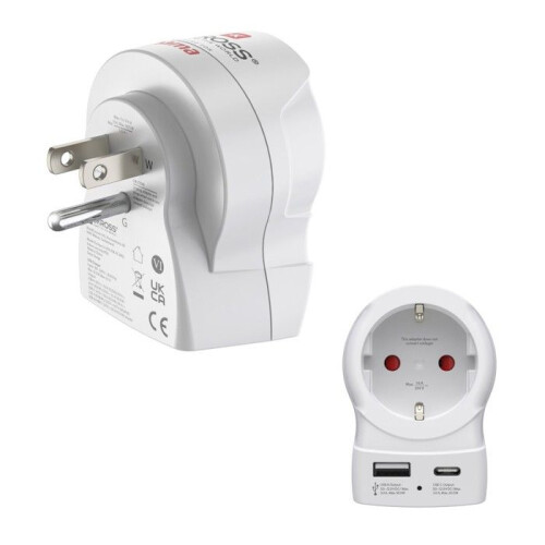 Reisadapter "EU naar VS", 1 x USB-A, 1 x USB-C (PD), 20 W