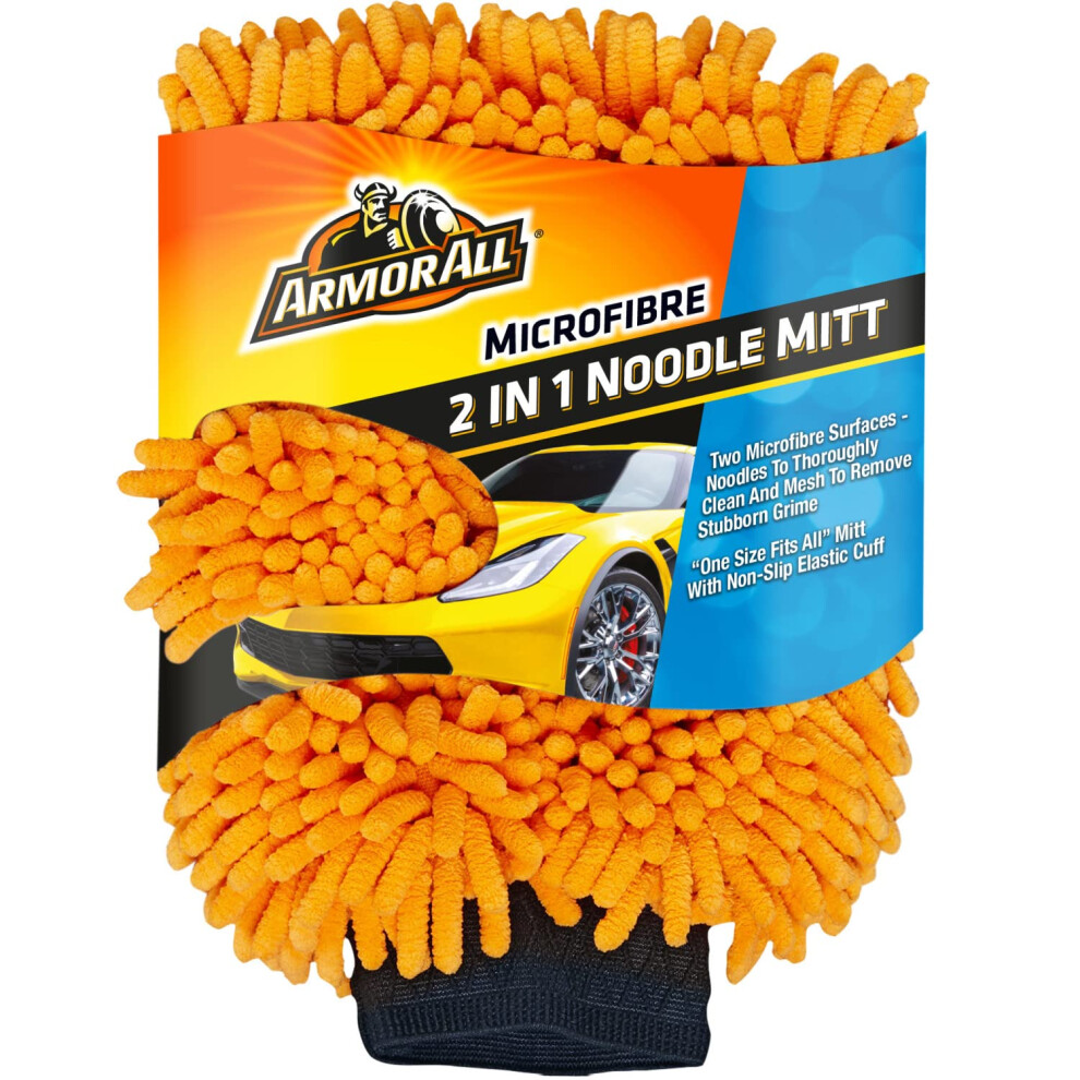 Armor All, 2 In 1 Microfibre Noodle Mitt, For Interior & Exterior Car Cleaning, Soft And Streak Free Washing & Drying For Paintwork And Glass, Gently 3856584229675