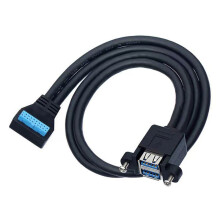 Cavo Adattatore USB 3.0 19/20 Pin A Doppia Porta USB-A Femmina con Angolo di 90 Gradi Verso L'Alto/Verso il Basso Cavo di Prolunga Interno Della