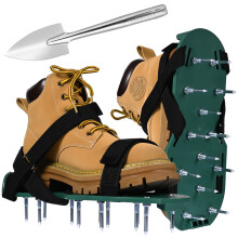 MEGETGOD Lawn Aerator Shoes with Stainless Steel Shovel, Aerating Shoes with Hook & Loop Straps, Heavy Duty Spiked Aerating Sandals, Universal Size L