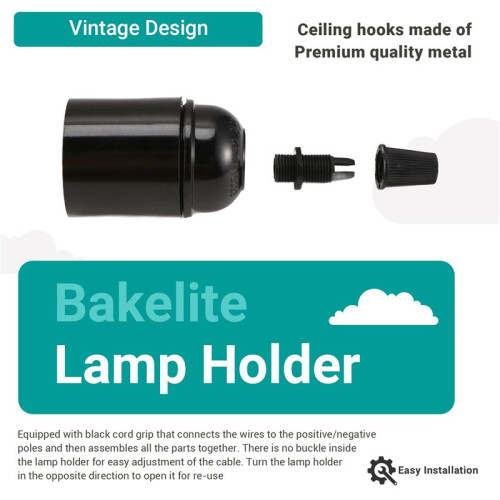 6-Pack Bakelite Lamp Holder E26/ E27 Light Socket Vintage Bulb Socket ES Screw Lampholder for Ceiling/Pendent/Floor 1