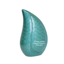 Cremation Urn for Adult Ashes Memorial Urn, 12 Inch Personalised Sea Green Aluminium Teardrop , Secure Threaded Base Lid, Funeral Keepsake Tribute