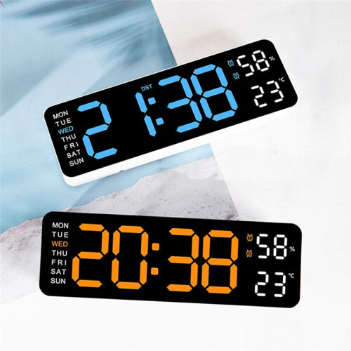 Large Digital Wall Clock Temperature and Humidity Week Display Electronic LED Table Alarm Clock 12/24H 1