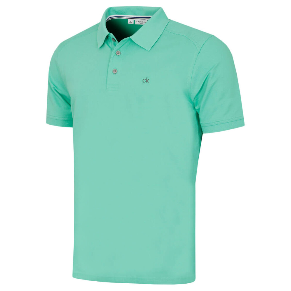 Calvin Klein (Xxxxl, Mint) Mens 2026 Campus 3 Button Ribbed Collar Golf Polo Shirt