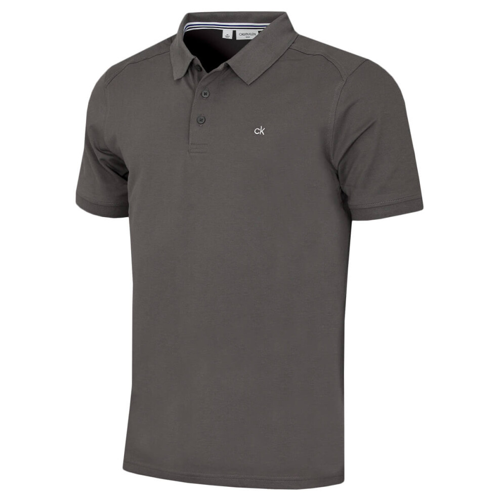Calvin Klein (Xxxxxl, Slate) Mens 2026 Campus 3 Button Ribbed Collar Golf Polo Shirt