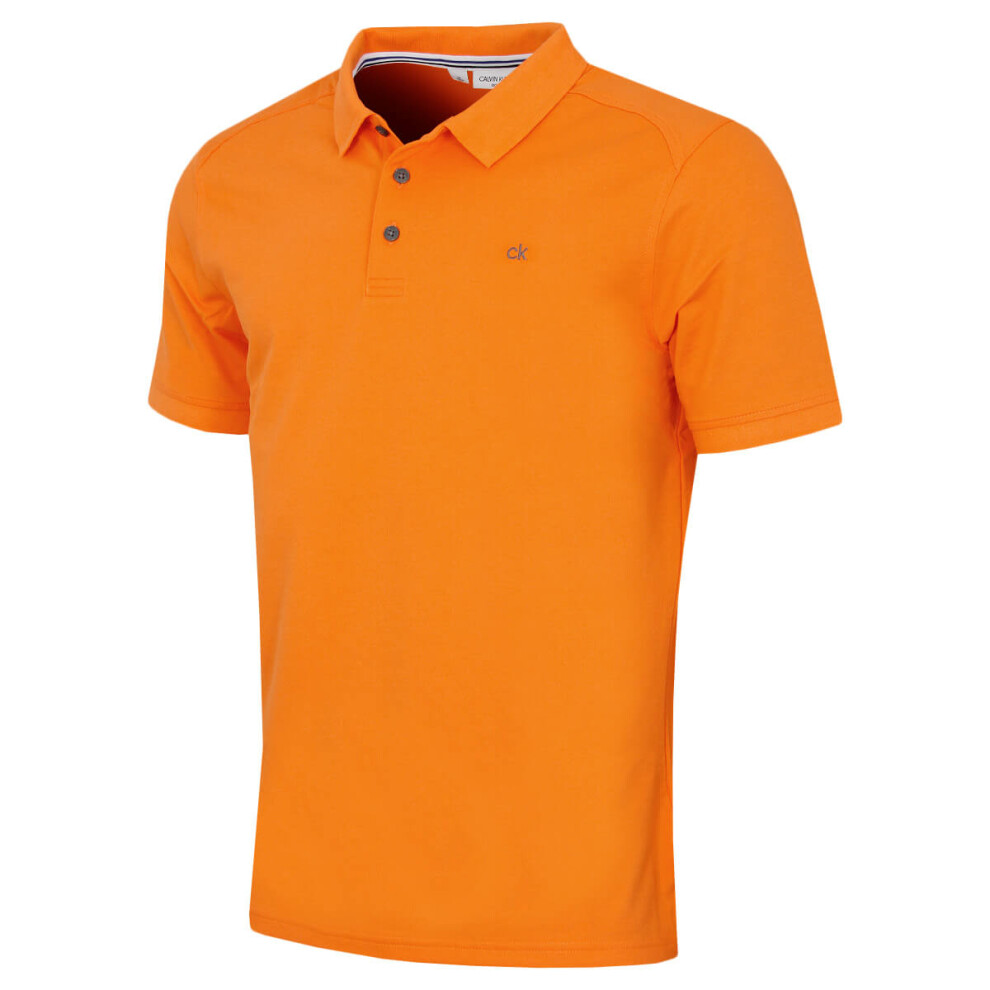 Calvin Klein (Xxxl, ) Mens 2026 Campus 3 Button Ribbed Collar Golf Polo Shirt Orange