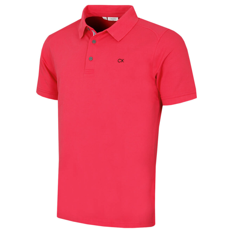 Calvin Klein (Xxl, Raspberry Sport) Mens 2026 Campus 3 Button Ribbed Collar Golf Polo Shirt