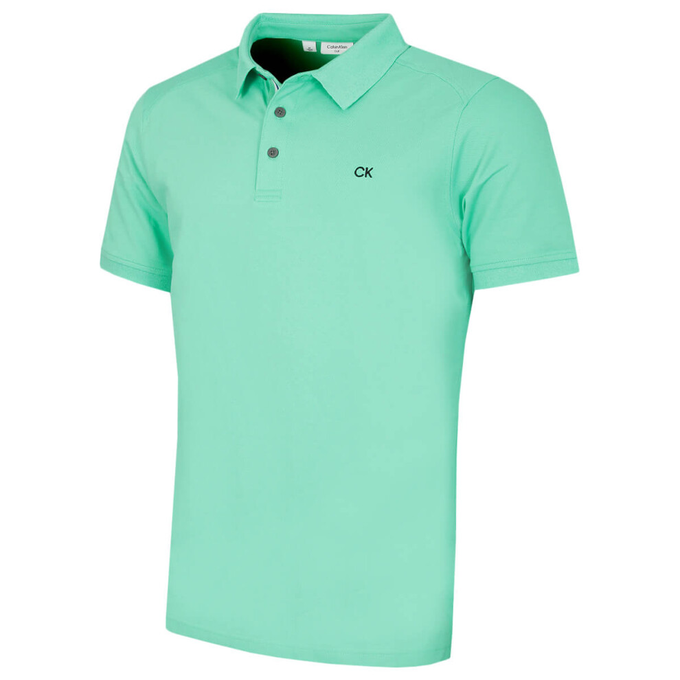 Calvin Klein (M, Mint Sport) Mens 2026 Campus 3 Button Ribbed Collar Golf Polo Shirt Not,Specified