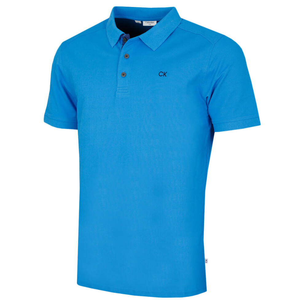 Calvin Klein (Xxxxxl, Camo) Mens 2026 Campus 3 Button Ribbed Collar Golf Polo Shirt Blue