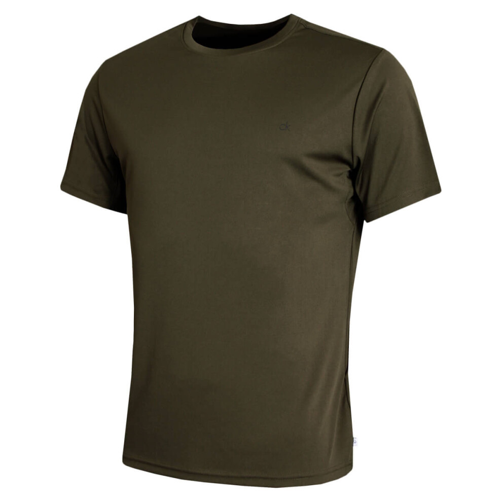 Calvin Klein (M, Khaki) Mens 2026 Harlem Quick Drying Crew Neck Lightweight Golf T-Shirt Green