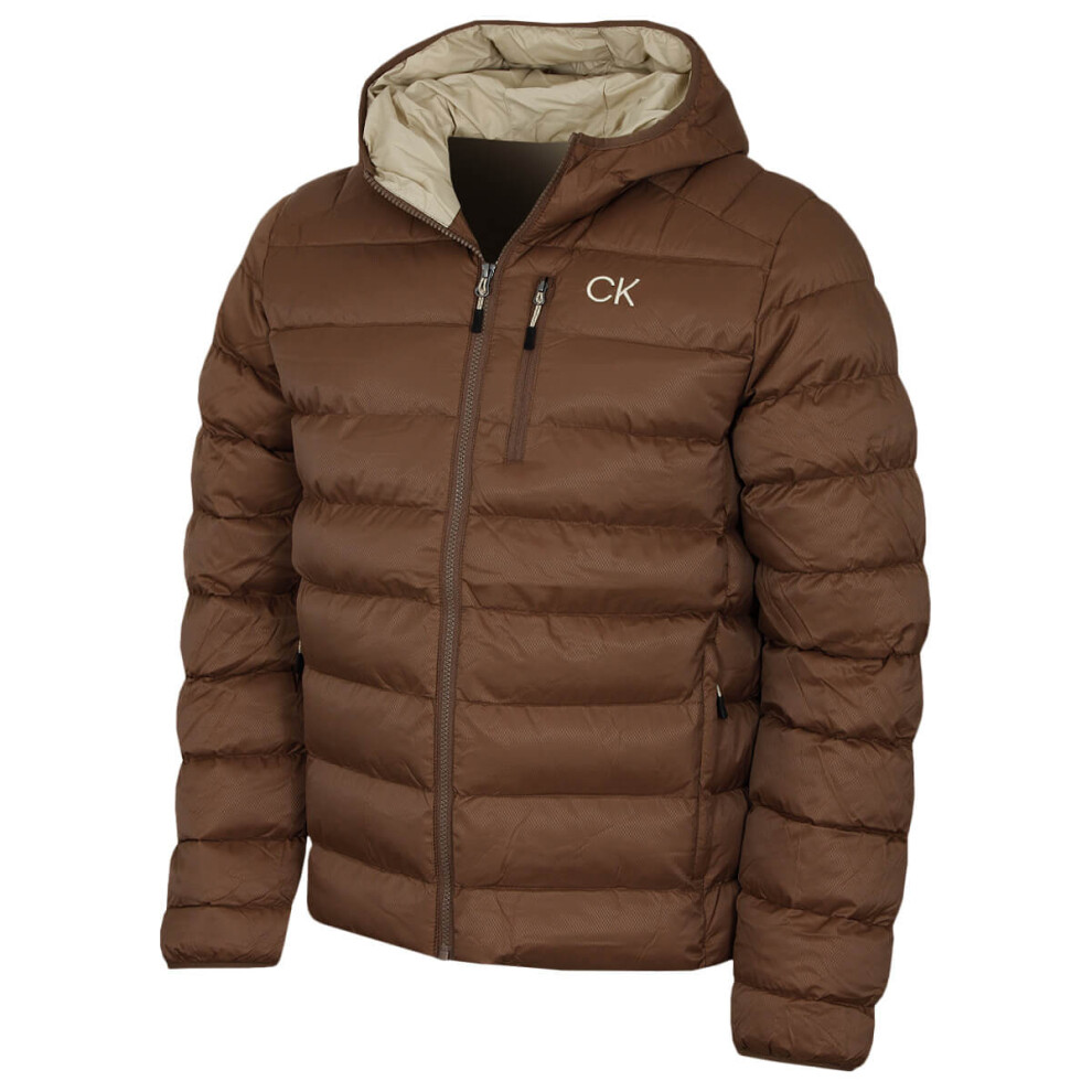 Calvin Klein (Xxxl, Mocha) Mens 2026 San Gabriel Padded Woven Jacquard Jacket