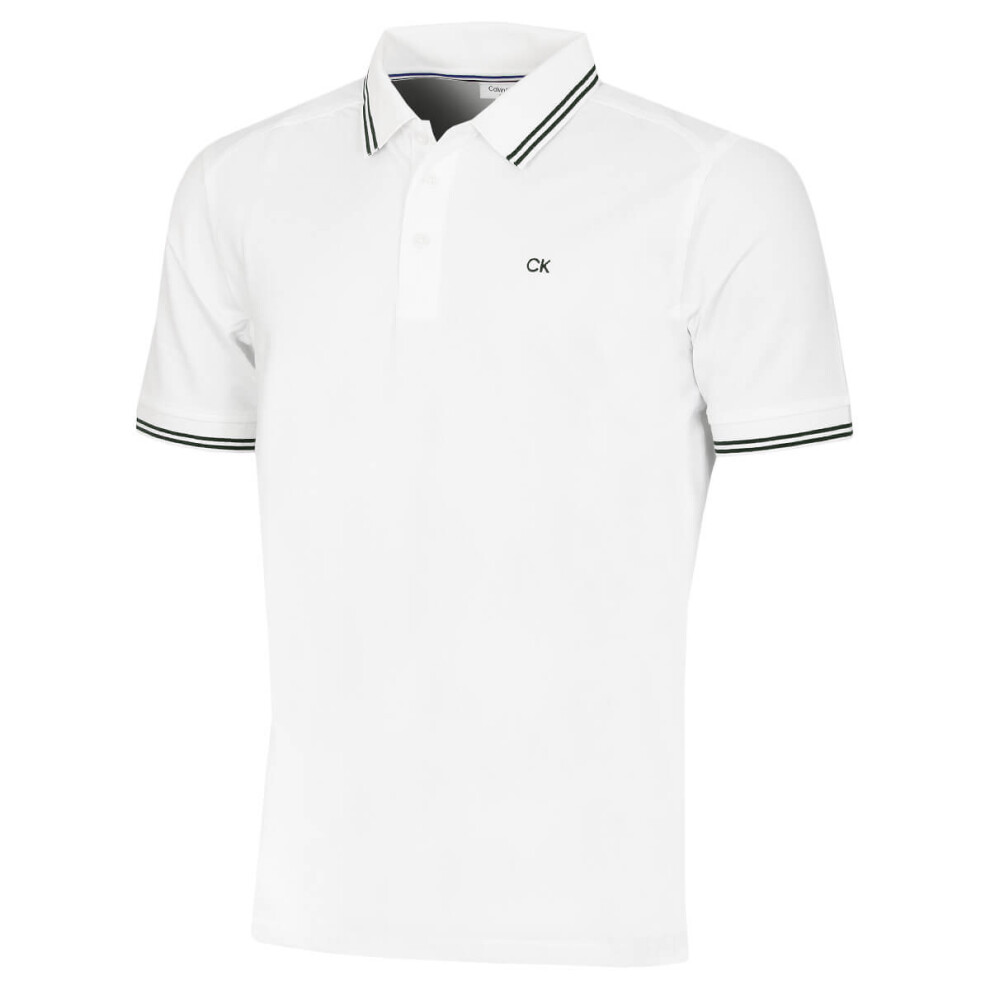 Calvin Klein (Xxxxxl, White/Hunter ) Mens Campus Tipped Lightweight Golf Polo Shirt Green