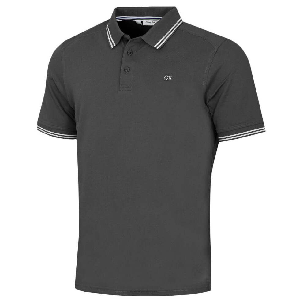 Calvin Klein (M, Charcoal) Mens Campus Tipped Lightweight Golf Polo Shirt