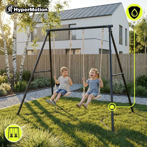 Balançoire Double de Jardin HyperMotion pour Enfants avec Sièges Réglables et Structure Acier 1