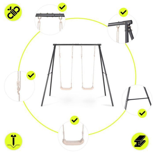 Balançoire Double de Jardin HyperMotion pour Enfants avec Sièges Réglables et Structure Acier 2