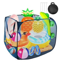 Pool Toy Storage Bin,32"X32"X28"Pool Float Organizer Bag with 2 Side Pockets Mesh Swimming Pool Toys Organizer