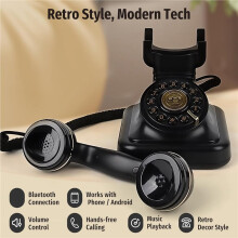 Black Retro Phone with Speakerphone USB Rechargeable Home Landline Telephone Hands Free Calling Music Playback