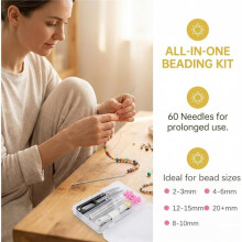 68 Pcs Beading Set, Size 10 Long Straight Beading with Scissors and Threader, for Jewelry Making, Beads, Embroidery