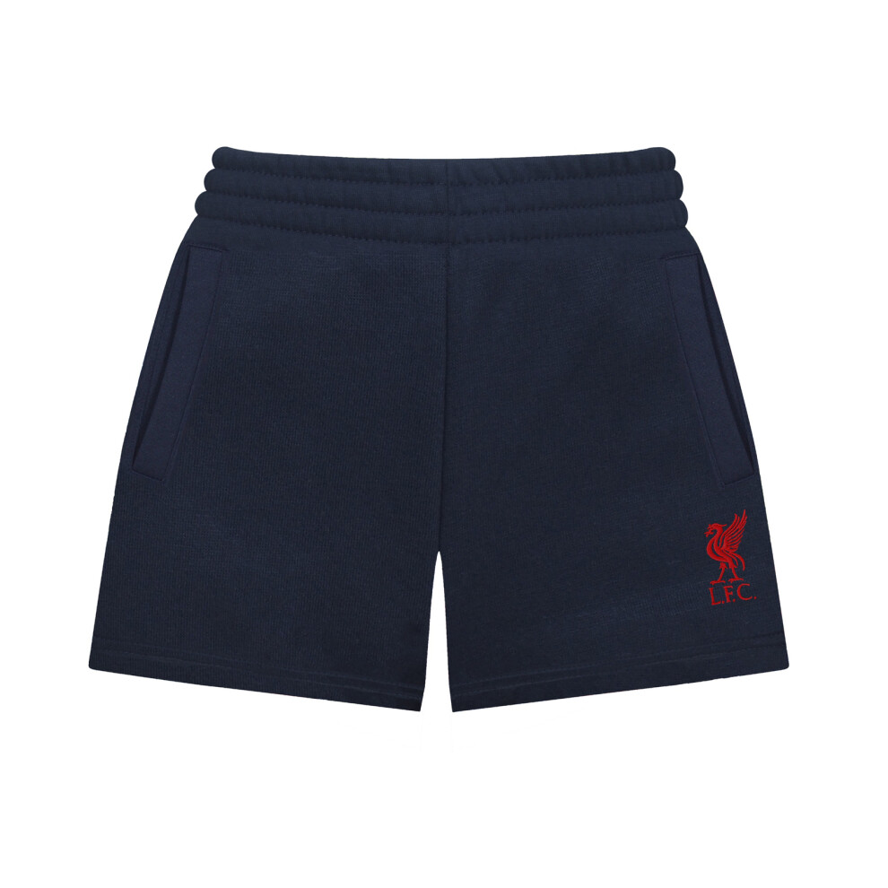 Liverpool Fc Official Football Gift Boys Fleece Jogger Shorts Navy 8-9 Years Blue