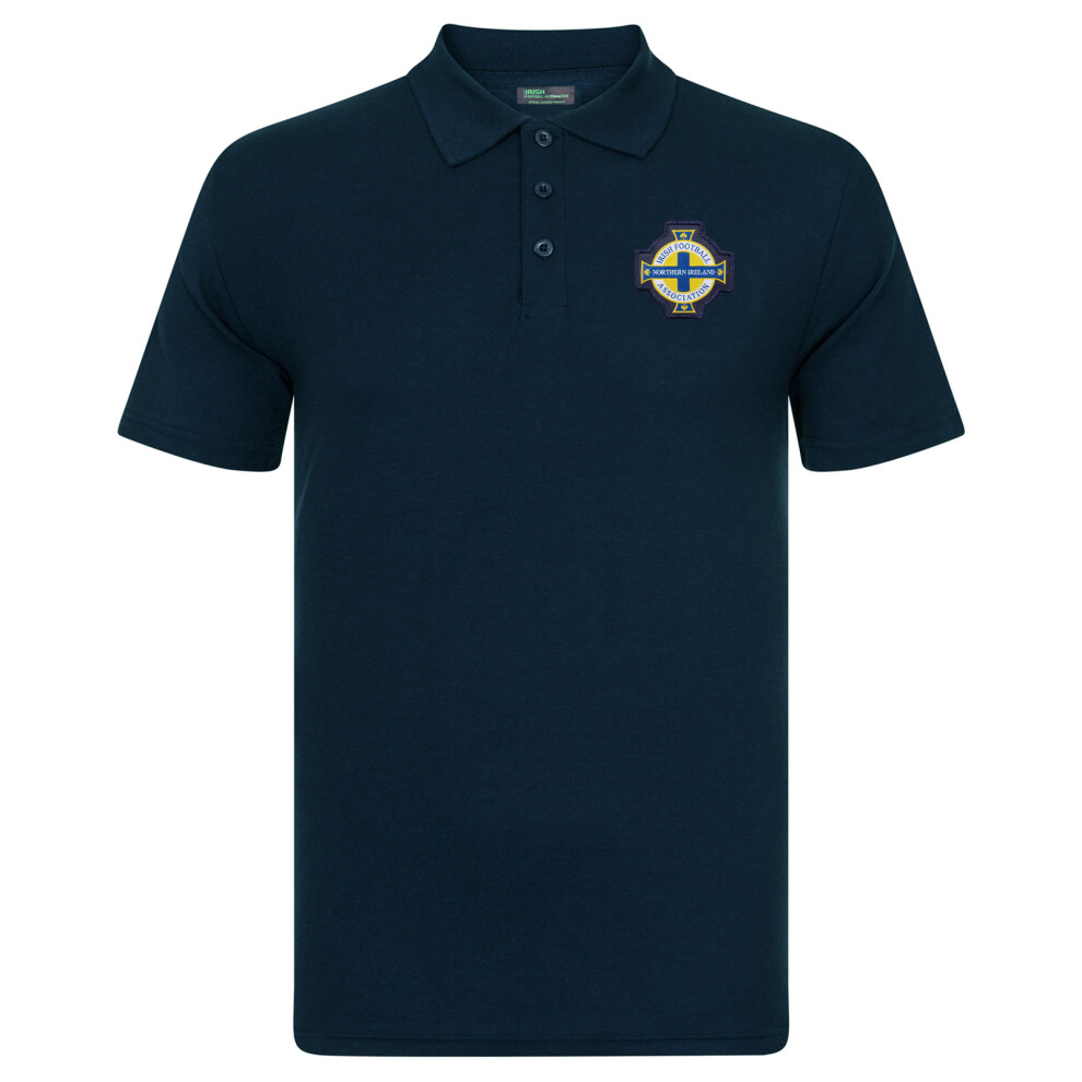 Northern Ireland Official Football Gift Mens Crest Polo Shirt Navy Large Blue