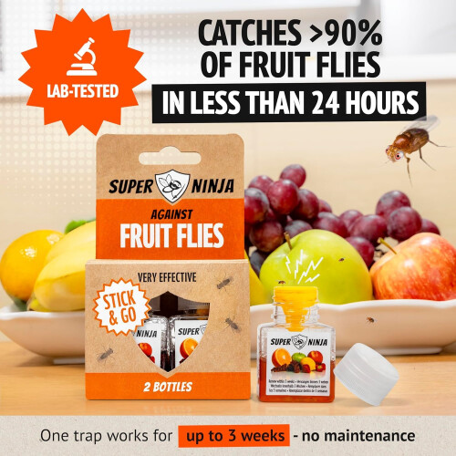 Super Ninja Fruit Fly Trap - 2 pack, Highly Effective Fruit Fly Killer for Home 2