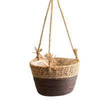 Garden Hanging Planter Macrame Plant Storage Basket Jute Rope Woven Indoor Outdoor Flower Pot Holder Coffee Color M