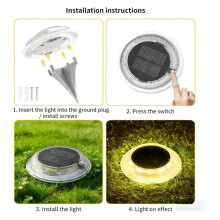6 Stuks op Zonne- Werkende Grondlampen, 3 Kleurstanden, op Zonne- Werkende en Waterdichte LED-Markeringslampen voor Buiten