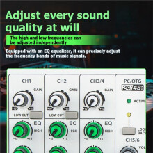 6-Channel OTG Audio Mixer USB Connection Live Streaming Recording 48V High and Low Frequency Adjustment