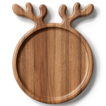 Bandeja de Madera para Servir con Manejar de Asta, Plato Redondo de Madera para Comida, Tabla Decorativa de CharcuteríA para Queso A