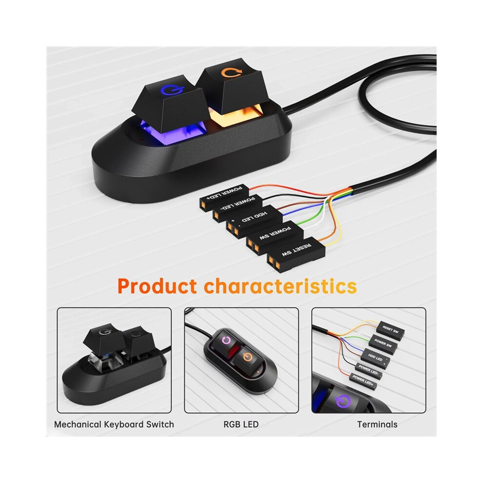 Rgb Led Computer Desktop Power Pc Motherboard External Power Off Reset Button Cable Key With Lights 6031925005744