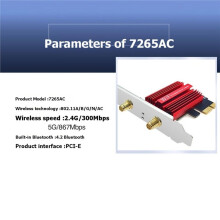 Carte WiFi 5 7265AC + Antenne 8 DB, Double Bande 2,4 GHz/5 GHz BT 4.2 PCI-E, Portée 1200 M, Compatible Windows 7, 8, 10 et 11