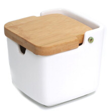 Tarro de Especias Cuadrado de Cerámica con Tapa Abatible y Bandeja para Uso Doméstico. Frasco de Especias para Cocina. A