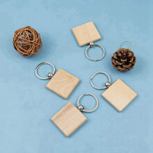 30Pcs Blank Square -Shaped Wooden Keychain DIY Wood Keychains Key Tags DIY Gifts