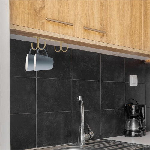 Coffee Mug Hanger Rack 2pcs with 4 Hooks, Under Cabinet Space-Saving Organizer for Kitchen 2