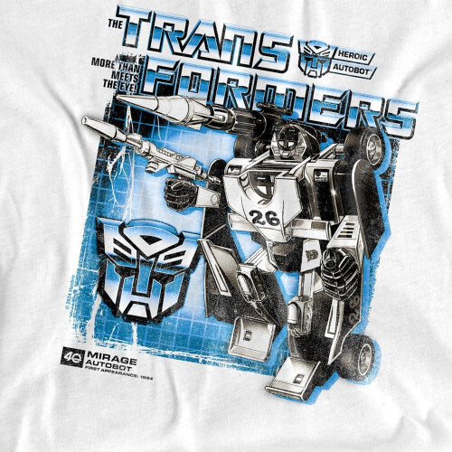 Transformers (S, White) Transformers Mens Mirage Box 40th T-Shirt 2