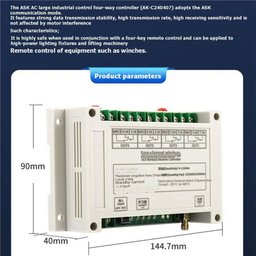 AC100V-400V 4CH Wireless Remote Control 30A Garage Doors  Transmitter LED Light  Relay+433Mhz Receiver