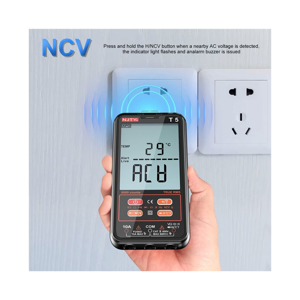 Njty T5 Digital Multimeter 6000 Counts Auto-Ranging 600V Ac/ Voltage Current Capacitance Temperature Tester 6034048264098