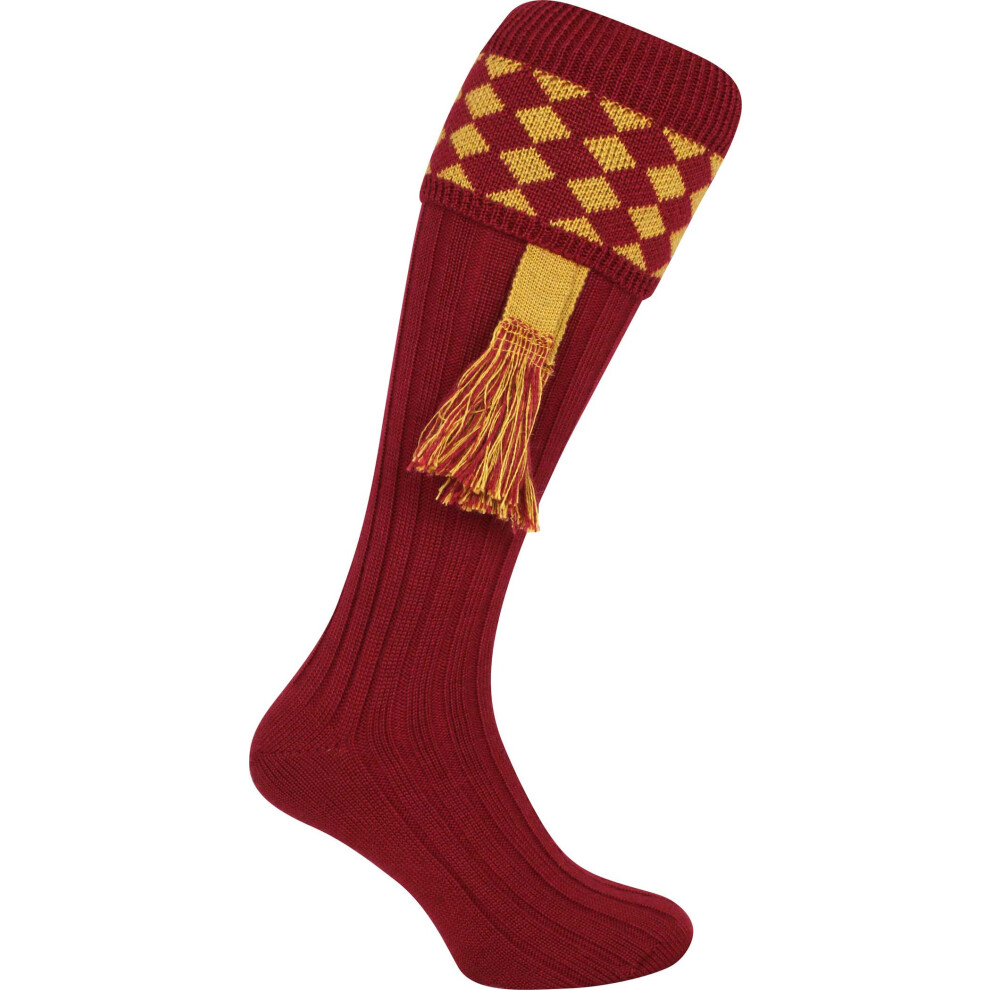Jack Pyke Harlequin Mens Shooting Socks With Garters Uk Size 8–11 - Burgundy/Gold Multicoloured