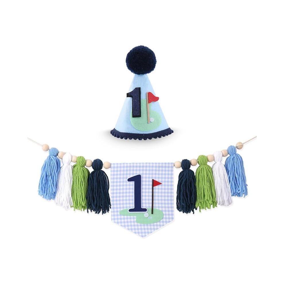 1st Birthday HighChair Banner - One Theme One High Chair Banner & First Birthday Cone Hat Decorations