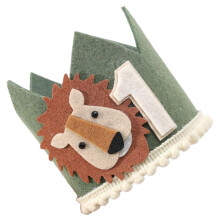 1 Year Old Kids Avocado Green Lion Birthday Crown First Baby Party White Non Woven Safari A