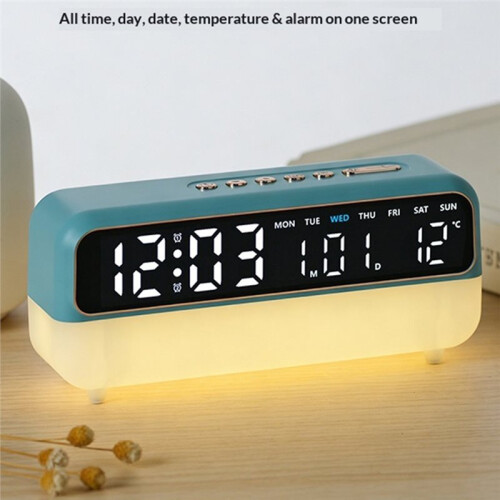 LED Digital Alarm Clock with Voice Control, Temperature Date Week Display, Adjustable Brightness Electronic Desk Clock 2