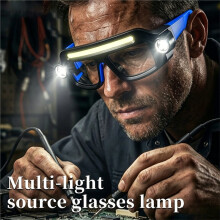 LED-Veiligheidsbril met Verlichting, Oplaadbare USB-Werklamp met 5 Standen, Waterdichte Hoofdlamp voor Wandelen en Kamperen
