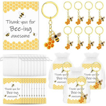 50sets Graduation Season Thank-You Gift, Bee Keychain, with Thank-You Card and Transparent Gauze Bag, Giving to Friends
