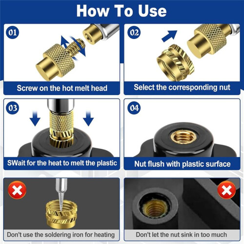 Threaded Inserts Soldering Tips Set,80W LED Temperature Adjustable Soldering Iron with 130 Pieces Thread Inserts Eu Plug 2