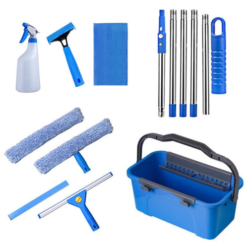 Professional Window Cleaning Kit with Bucket Long Handle Window Squeegee and Microfiber Scrubber,Glass Cleaner 1
