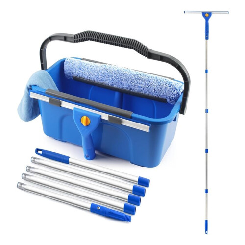 Professional Window Cleaning Kit with Bucket Long Handle Window Squeegee and Microfiber Scrubber,Glass Cleaner 2